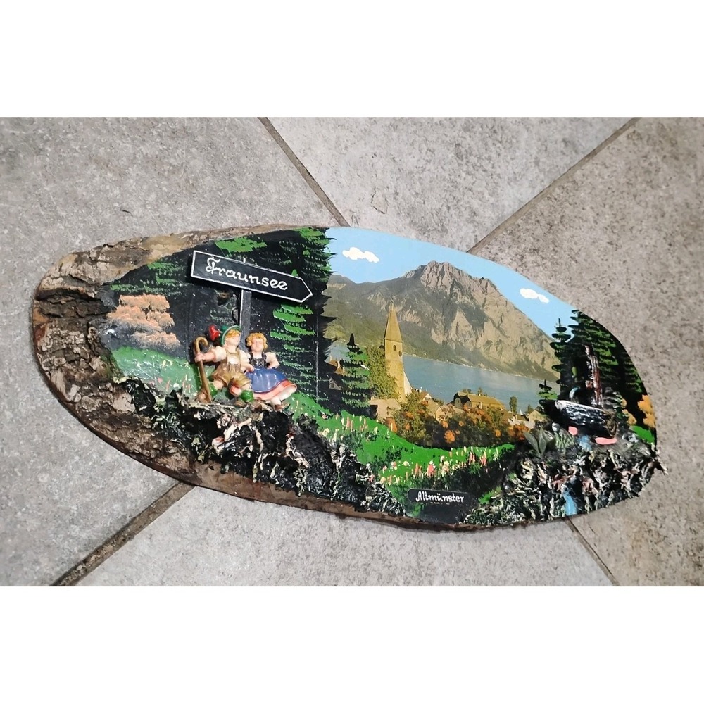 Vintage MCM Alpine Austrian Souvenir Wall Plaque Traunsee Region Allmunster